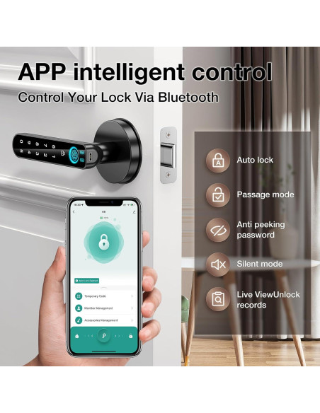 Cerradura Biométrica OFFTV con Huella Dactilar y APP - Negro