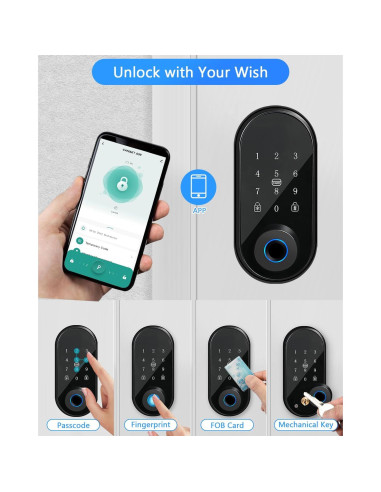 Cerradura Biométrica ZWSIUWO con Huella Dactilar y APP - Negro