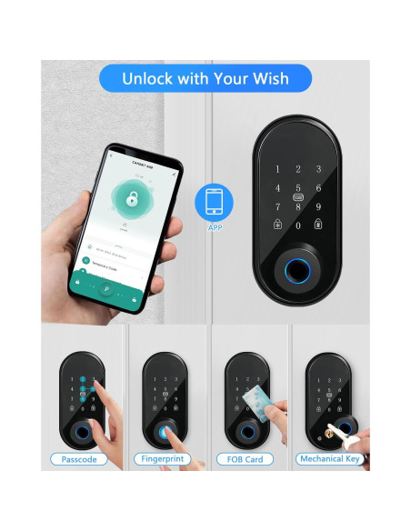 Cerradura Biométrica ZWSIUWO con Huella Dactilar y APP - Negro