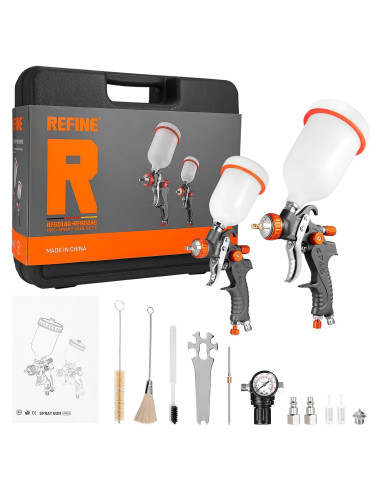 Juego de Pistolas de Pintura HVLP REFINE 2 Piezas 1.0mm y 1.4/1.7mm