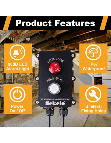 Alarma de Agua Alta Sekelo con Interruptor de Flotador 3.05m