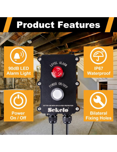 Alarma de Agua Alta Sekelo con Interruptor de Flotador 3.05m