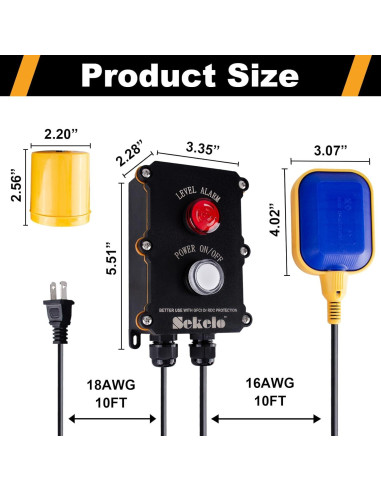 Alarma de Agua Alta Sekelo con Interruptor de Flotador 3.05m