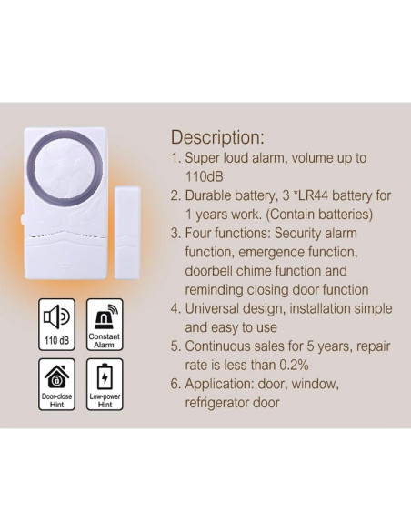 Alarma de Seguridad Inalámbrica Changzhou SF19 110dB Paquete de 4