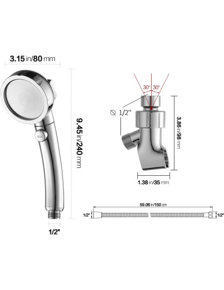 Cabezal de Ducha KAIYING Alta Presión 3 Modos Cromo