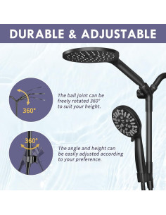 Cabezal de Ducha Doble HOWUWEY 7.5" (19 cm) con Mano 9 Modos 2