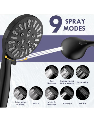 Cabezal de Ducha Doble HOWUWEY 7.5" (19 cm) con Mano 9 Modos
