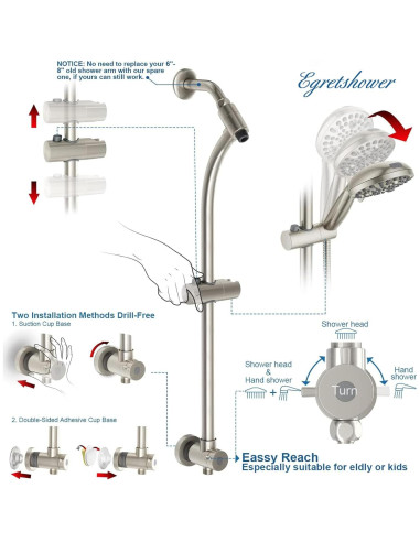 Cabezal de Ducha de Mano Egretshower 82 Modos Alta Presión 65.41 cm