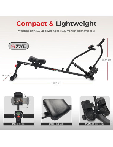 Máquina de Remo Compacta Sunny Health & Fitness SF-RW1205SMART