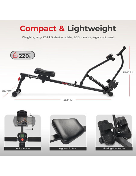 Máquina de Remo Compacta Sunny Health & Fitness SF-RW1205SMART