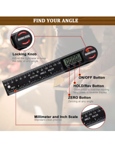 Transportador de Ángulo Digital TBVHOMM 200 mm con Baterías 2