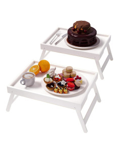 Bandeja de Cama Plegable Fibogollo 2 Pcs Bambú Blanco 40x30cm