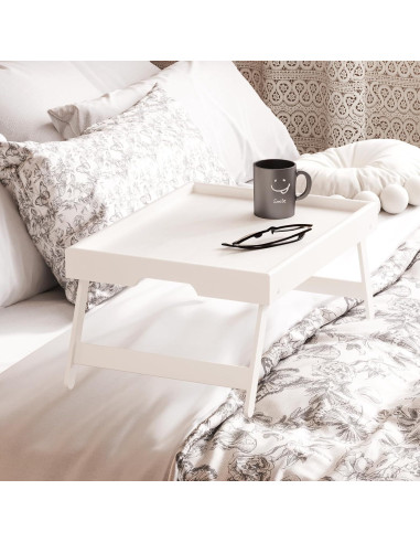 Bandeja de Cama Plegable Fibogollo 2 Pcs Bambú Blanco 40x30cm