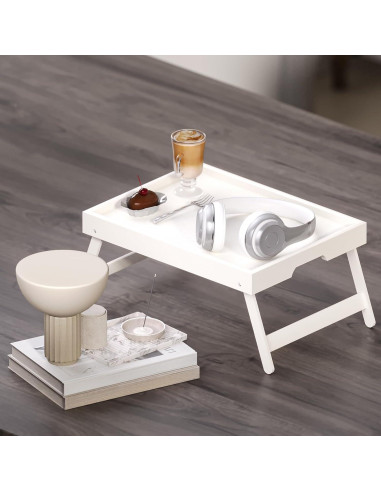 Bandeja de Cama Plegable Fibogollo 2 Pcs Bambú Blanco 40x30cm