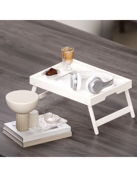 Bandeja de Cama Plegable Fibogollo 2 Pcs Bambú Blanco 40x30cm