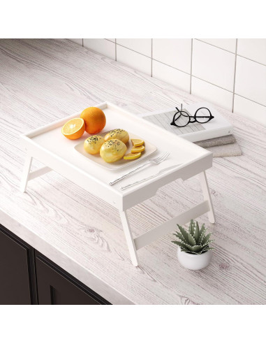 Bandeja de Cama Plegable Fibogollo 2 Pcs Bambú Blanco 40x30cm