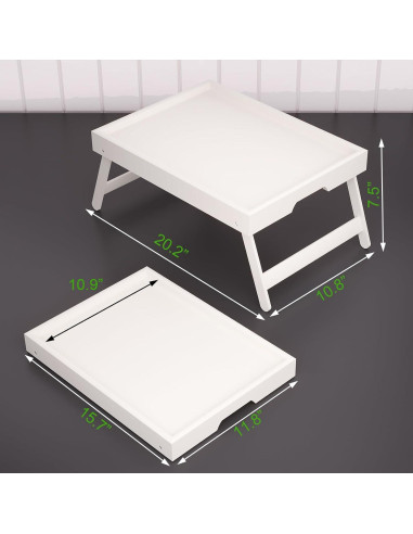 Bandeja de Cama Plegable Fibogollo 2 Pcs Bambú Blanco 40x30cm