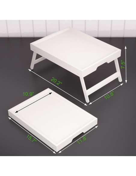 Bandeja de Cama Plegable Fibogollo 2 Pcs Bambú Blanco 40x30cm