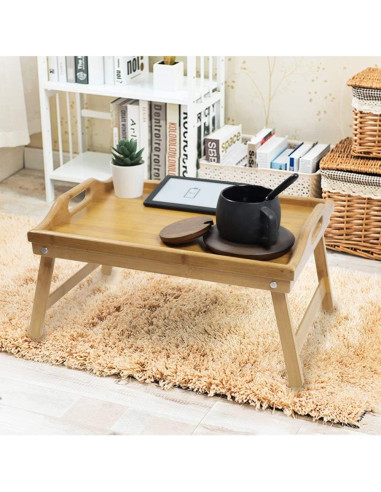 Bandeja de Cama Plegable KKTONER de Bambú Natural 41x30cm