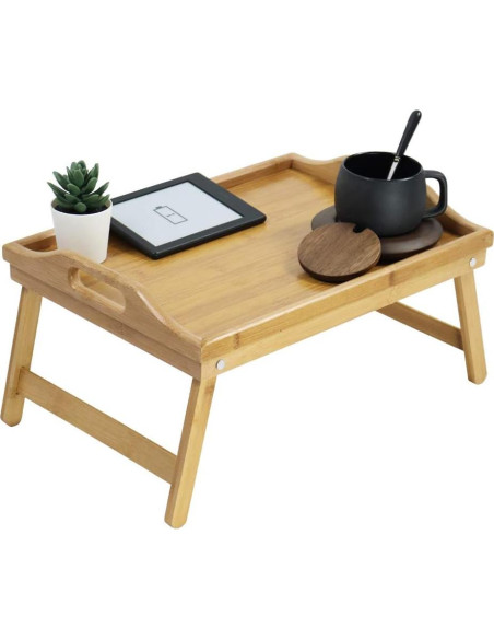 Bandeja de Cama Plegable KKTONER de Bambú Natural 41x30cm