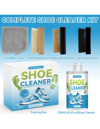 Kit de Limpiador de Zapatos MiotuHome - 250ml con Cepillos y Toalla