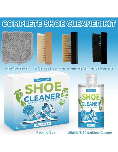 Kit de Limpiador de Zapatos MiotuHome - 250ml con Cepillos y Toalla
