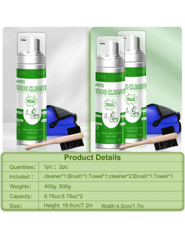 Kit Limpiador de Zapatos Tudepz 200ml Espuma Rápida Multiusos