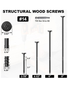 Kit de Tornillos para Madera FMhotu 50 Pcs 73 mm Negros 2