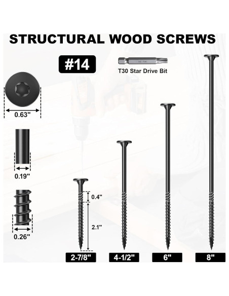 Kit de Tornillos para Madera FMhotu 50 Pcs 73 mm Negros
