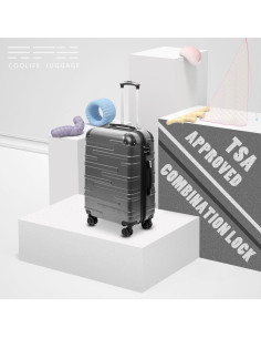 Maleta Coolife Equipaje de Mano Dura 20" Gris con Candado TSA 2