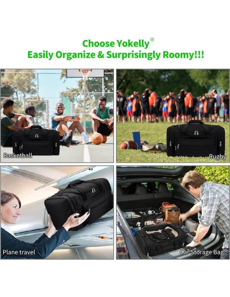 Bolsa de Deporte Duffel YoKelly 20" Negra 40L con 6 Compartimentos