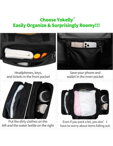 Bolsa de Deporte Duffel YoKelly 20" Negra 40L con 6 Compartimentos