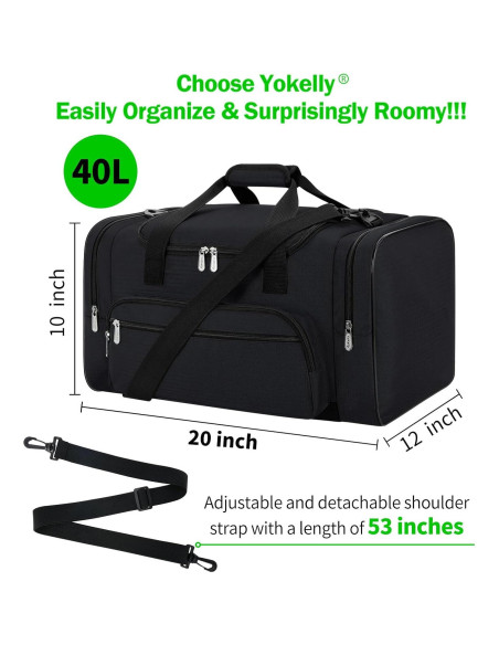 Bolsa de Deporte Duffel YoKelly 20" Negra 40L con 6 Compartimentos