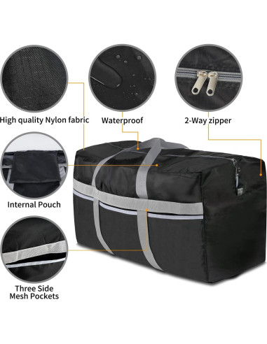 Bolsa de viaje duffel Duffle 96L impermeable plegable negra
