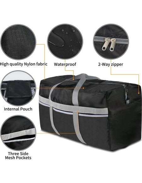 Bolsa de viaje duffel Duffle 96L impermeable plegable negra