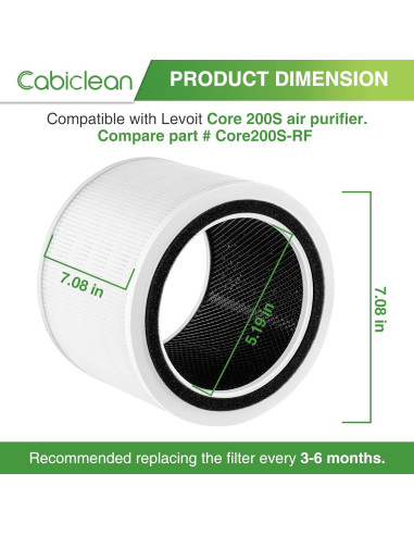 Filtro de Reemplazo Cabiclean para Purificador LEVOIT Core 200S - 2 Paquete