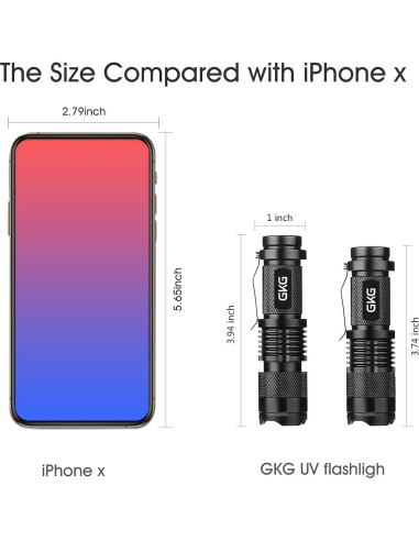 Linterna UV GKG Mini 2 Pack 395nm 3 Modos Zoom 9.1cm
