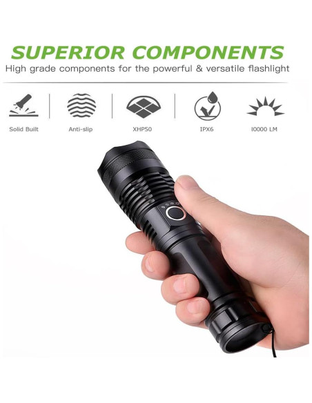 Linterna táctica LED YXQUA DM-101 10000 lúmenes recargable