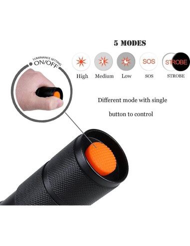 Linterna Táctica AuKvi AKV-E800 3000 Lúmenes Zoomable 5 Modos