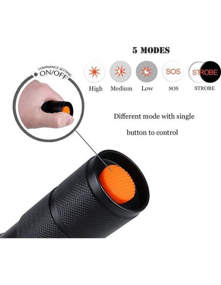 Linterna Táctica AuKvi AKV-E800 3000 Lúmenes Zoomable 5 Modos