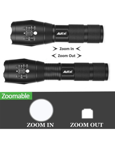 Linterna Táctica AuKvi AKV-E800 3000 Lúmenes Zoomable 5 Modos