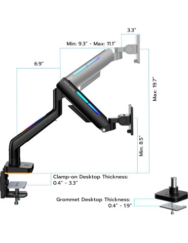 Brazo de Monitor ARES WING GDT1003LBKV1 Ajustable RGB 17-49"
