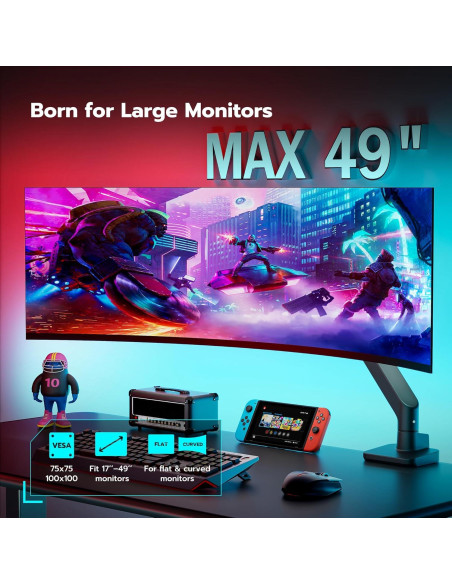 Brazo de Monitor ARES WING para Pantallas de 17 a 49" Negro