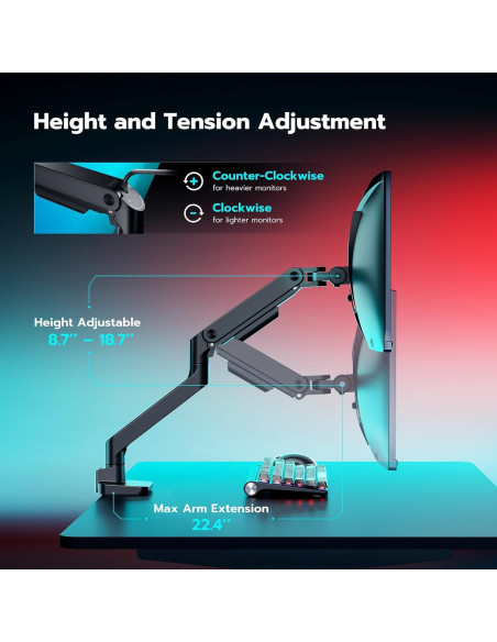 Brazo de Monitor ARES WING para Pantallas de 17 a 49" Negro