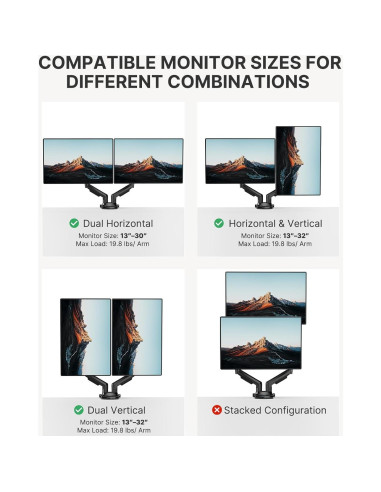 Soporte Doble Monitor HUANUO HNDS6 Ajustable 13-32" 2-9 kg