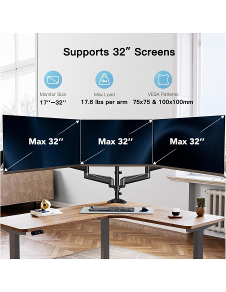 Soporte Triple para Monitores HUANUO HNTS3B hasta 32" (81.28 cm) Negro