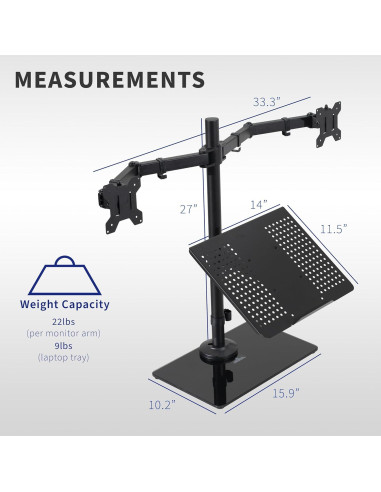Soporte de Escritorio VIVO para Doble Monitor y Laptop 43.18 cm