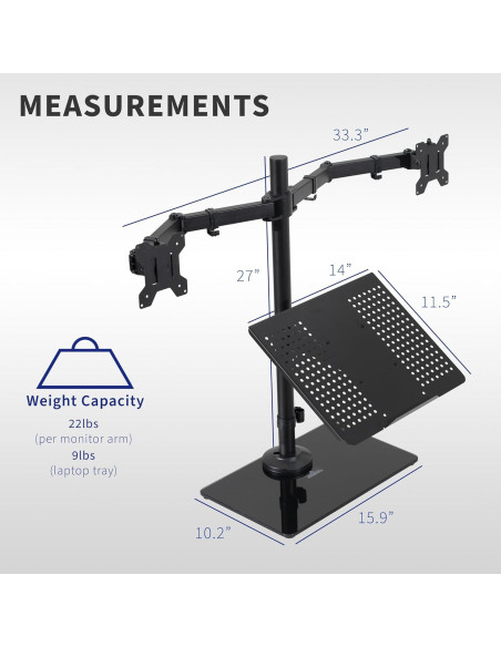Soporte de Escritorio VIVO para Doble Monitor y Laptop 43.18 cm
