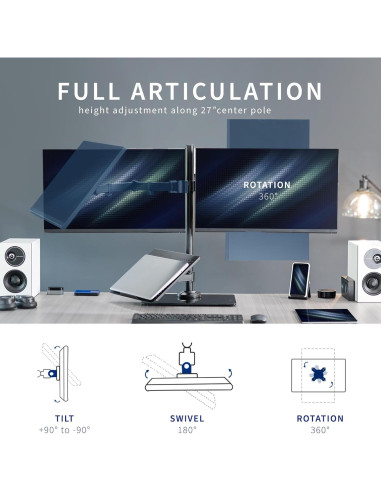 Soporte de Escritorio VIVO para Doble Monitor y Laptop 43.18 cm