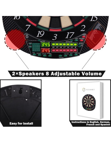 Tablero de Dardos Electrónico Turnart 34.29 cm - 16 Jugadores
